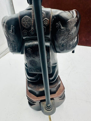Japanese Carved Okina Noh Statue Black Lamp