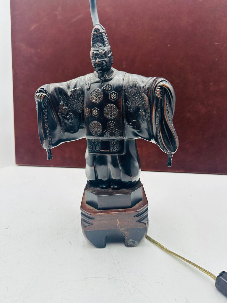 Japanese Carved Okina Noh Statue Black Lamp