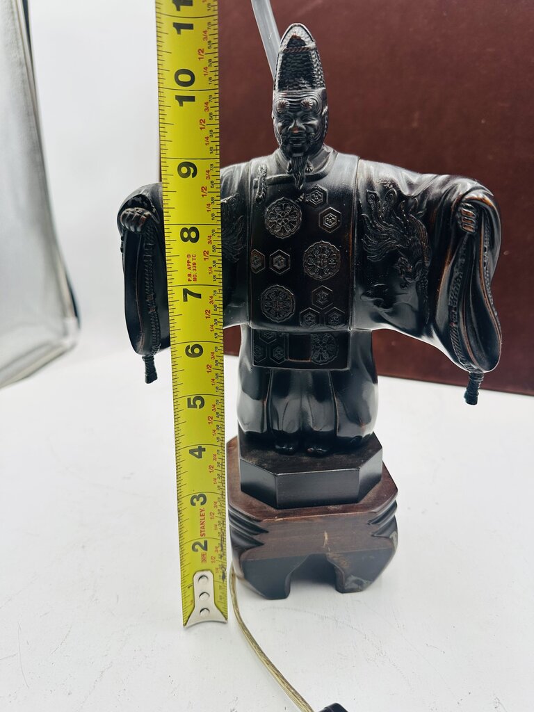 Japanese Carved Okina Noh Statue Black Lamp
