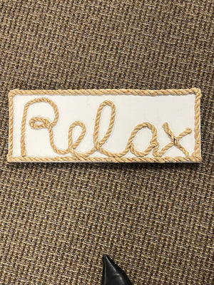 Jute Rope Relax Wooden Sign 21x8