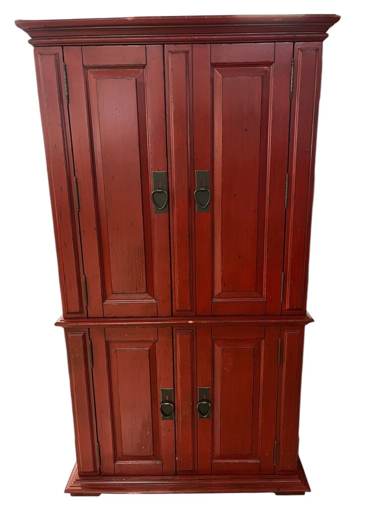 Red Distressed Wood Computer Office Armoire
