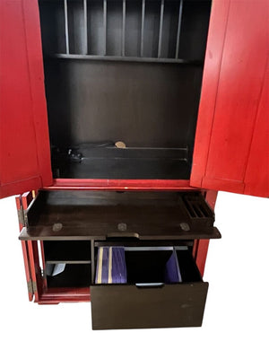 Red Distressed Wood Computer Office Armoire