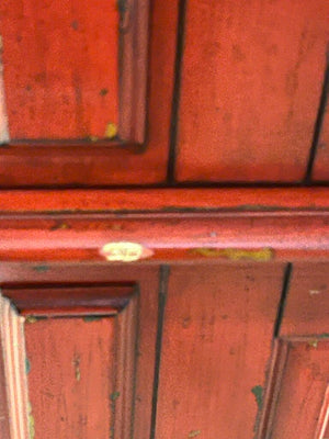 Red Distressed Wood Computer Office Armoire