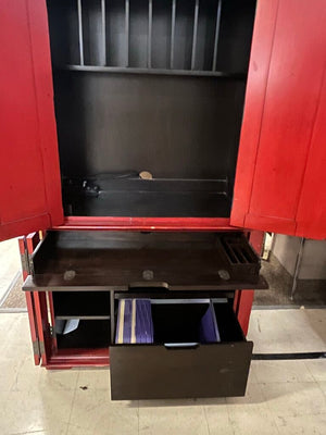 Red Distressed Wood Computer Office Armoire