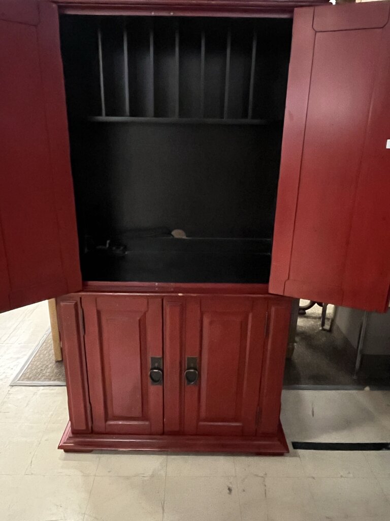Red Distressed Wood Computer Office Armoire
