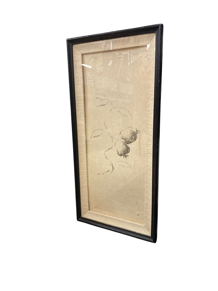 Pomegranates On Fiber Paper Signed Panel