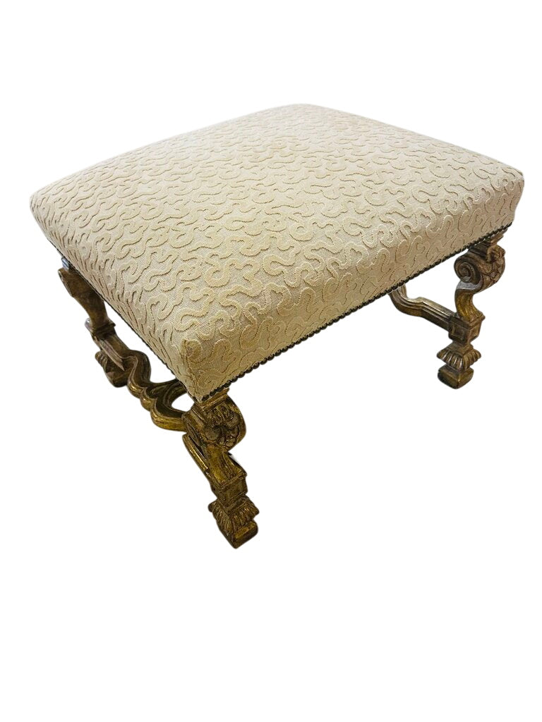 French Giltwood Stool With Handturned Ornamentation