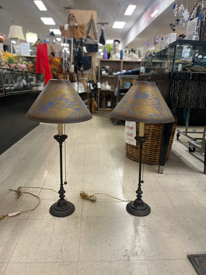 Vintage Brass Candle Stick Lamps (Pair)