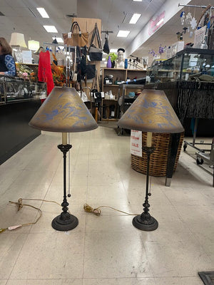 Vintage Brass Candle Stick Lamps (Pair)