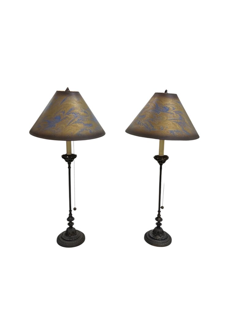 Vintage Brass Candle Stick Lamps (Pair)