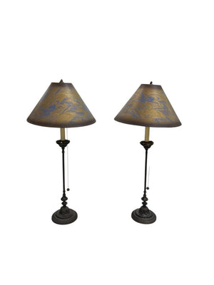 Vintage Brass Candle Stick Lamps (Pair)