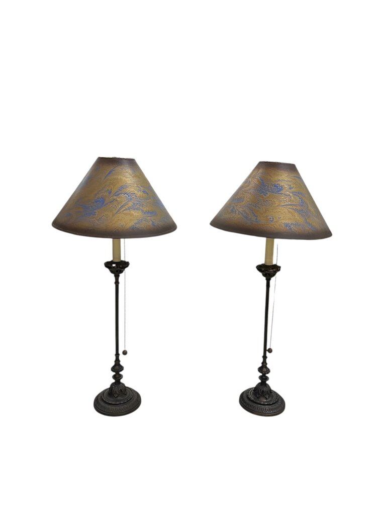 Vintage Brass Candle Stick Lamps (Pair)