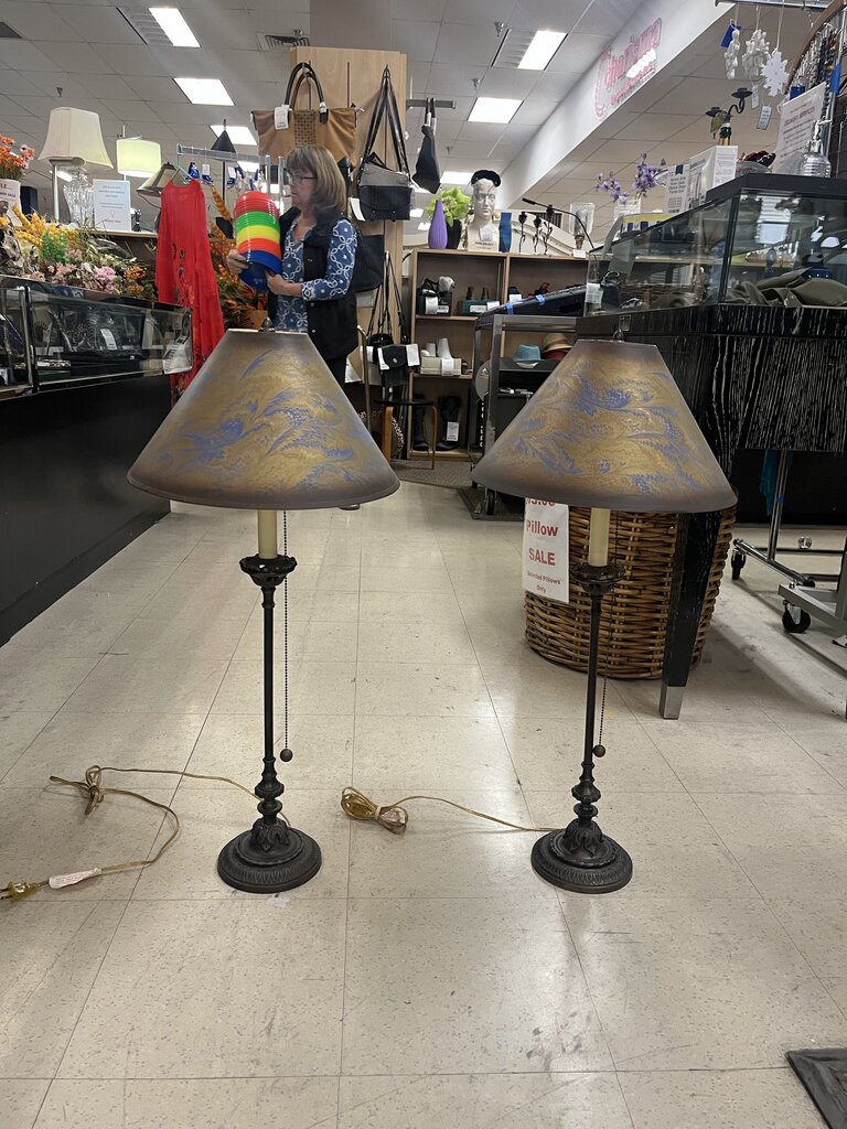 Vintage Brass Candle Stick Lamps (Pair)