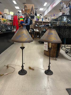 Vintage Brass Candle Stick Lamps (Pair)