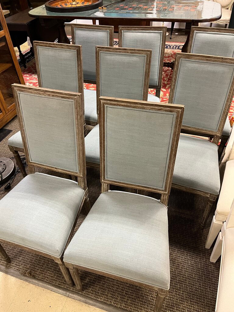 Light Blue Linen Square Back Dining Chairs Set of 4