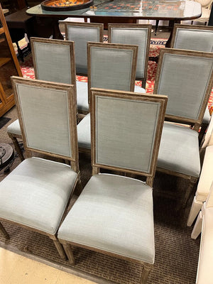 Light Blue Linen Square Back Dining Chairs Set of 4