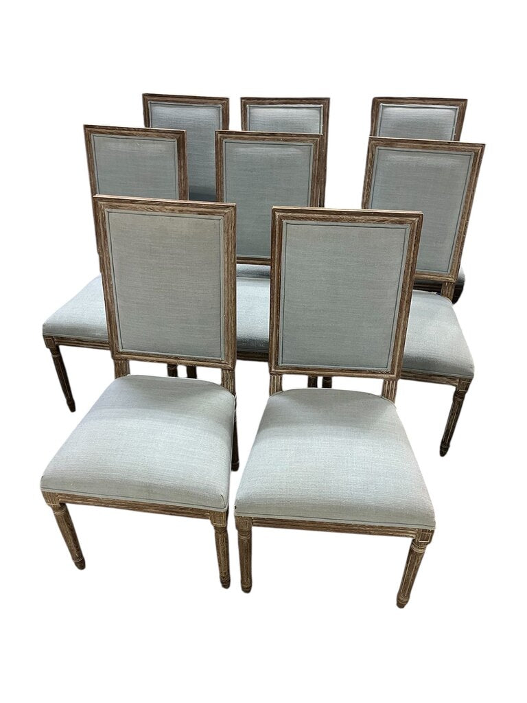 Light Blue Linen Square Back Dining Chairs Set of 4