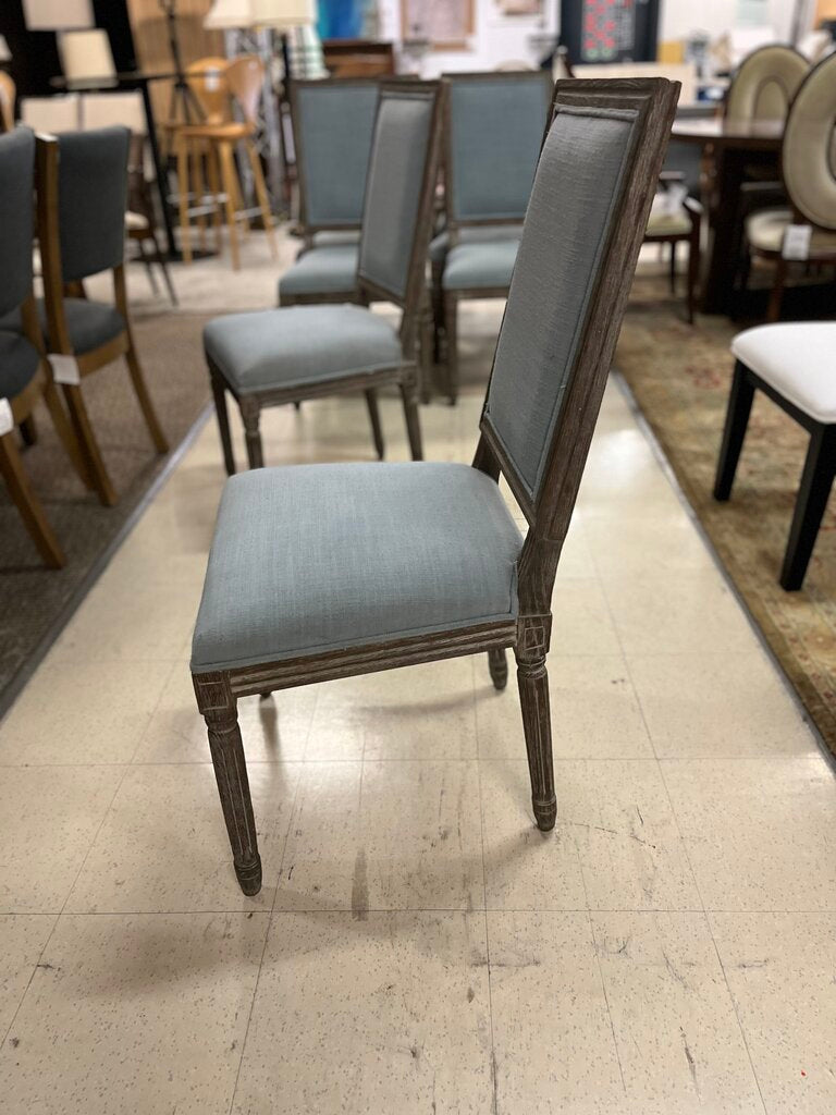 Light Blue Linen Square Back Dining Chairs Set of 4