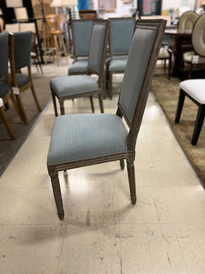 Light Blue Linen Square Back Dining Chairs Set of 4