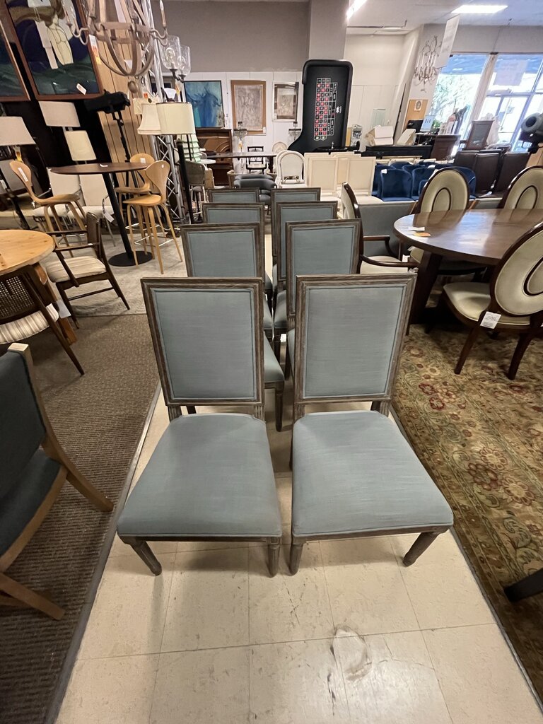 Light Blue Linen Square Back Dining Chairs Set of 4