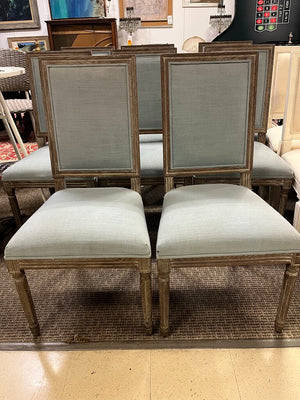 Light Blue Linen Square Back Dining Chairs Set of 4