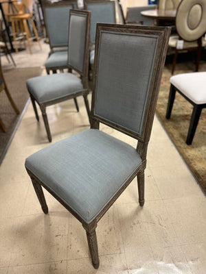 Light Blue Linen Square Back Dining Chairs Set of 4
