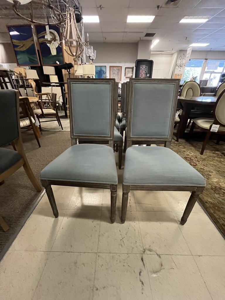 Light Blue Linen Square Back Dining Chairs Set of 4