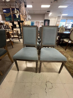 Light Blue Linen Square Back Dining Chairs Set of 4