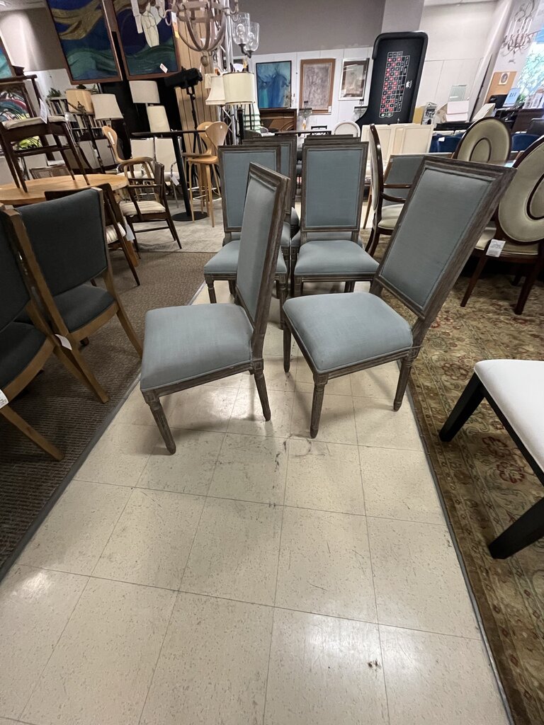 Light Blue Linen Square Back Dining Chairs Set of 4