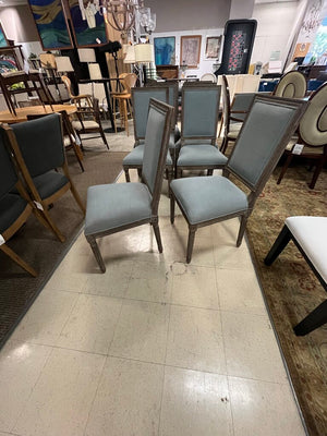 Light Blue Linen Square Back Dining Chairs Set of 4