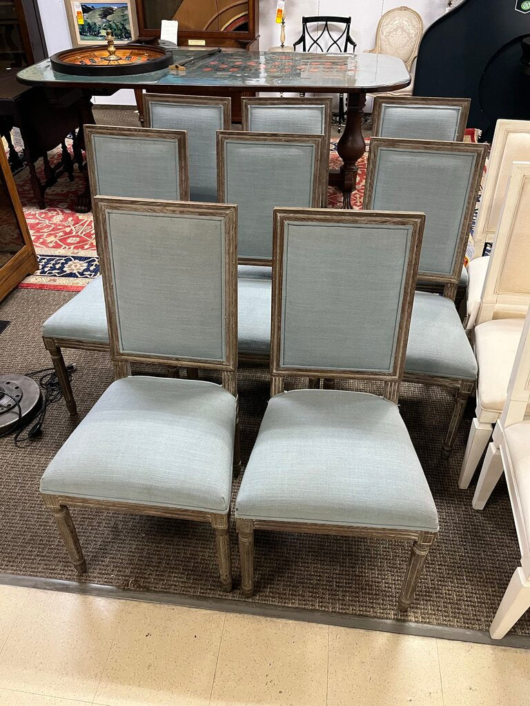Light Blue Linen Square Back Dining Chairs Set of 4