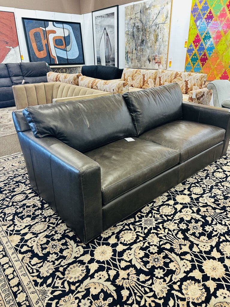 Crate & Barrel Brown Leather Axis Two Sleeper Sofa