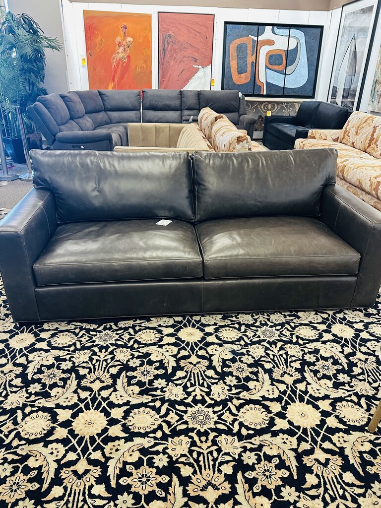 Crate & Barrel Brown Leather Axis Two Sleeper Sofa