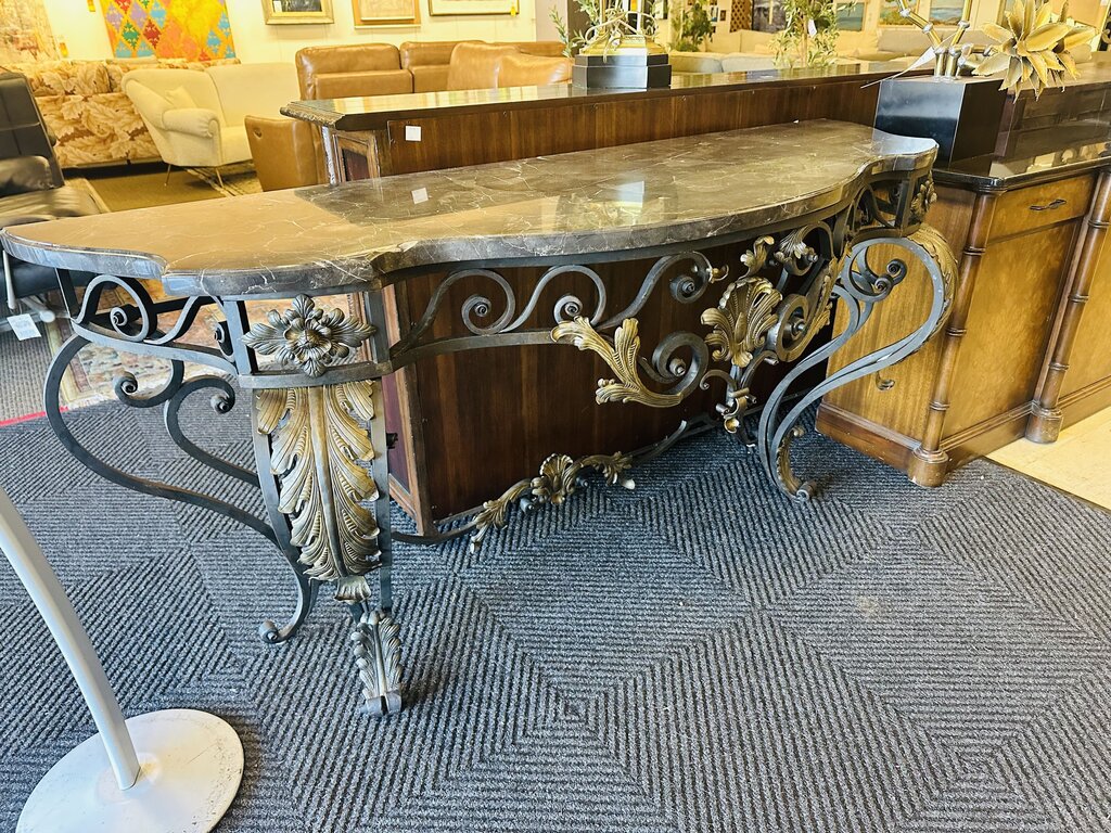 Baroque Marble Top Console Table 25x73x36