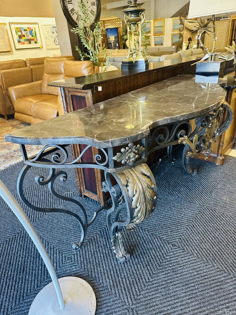 Baroque Marble Top Console Table 25x73x36