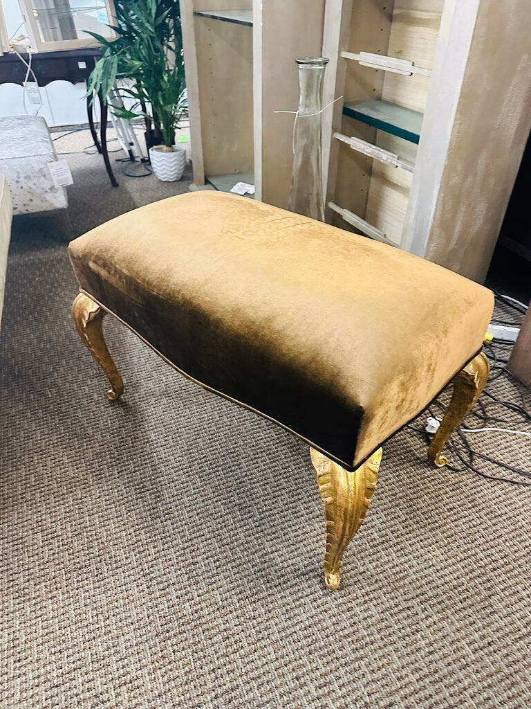 French Giltwood Velvet Ottoman 32x17x20