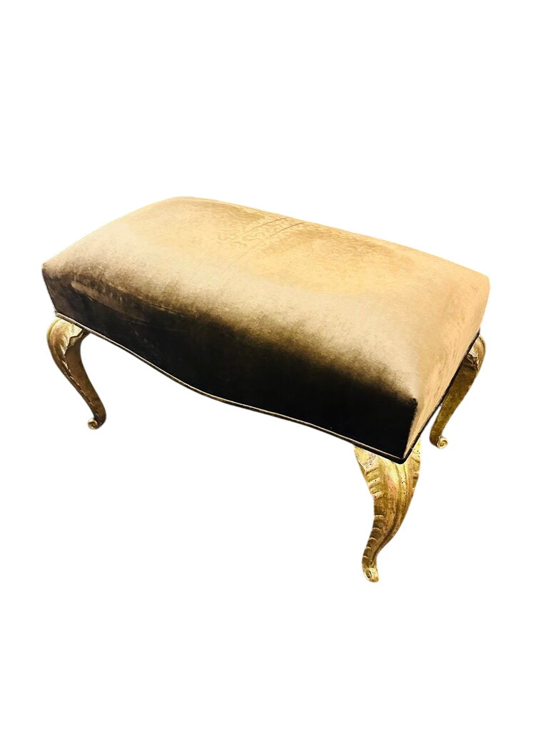 French Giltwood Velvet Ottoman 32x17x20