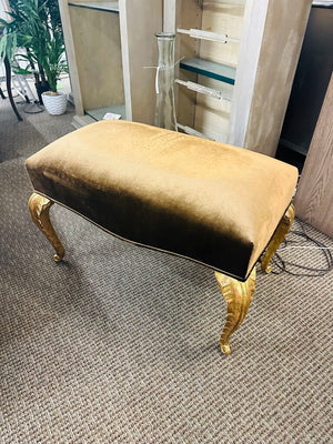 French Giltwood Velvet Ottoman 32x17x20