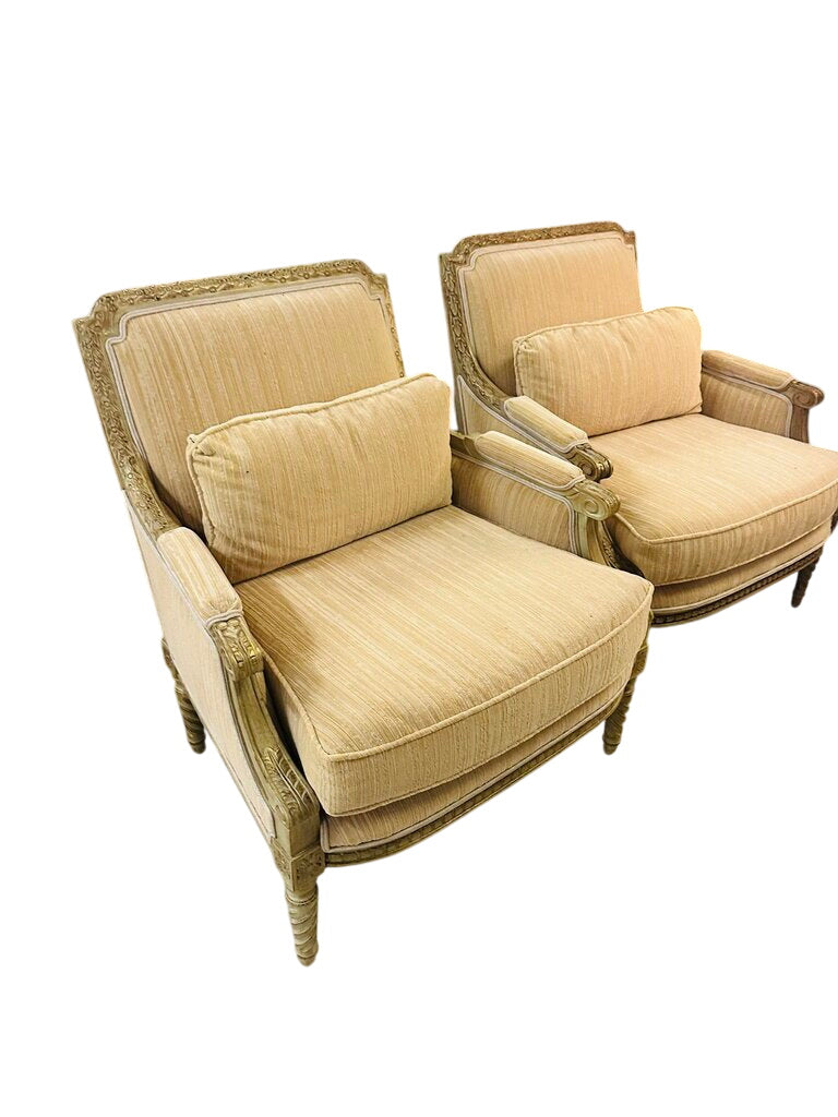 French Square Back Armchairs Pair