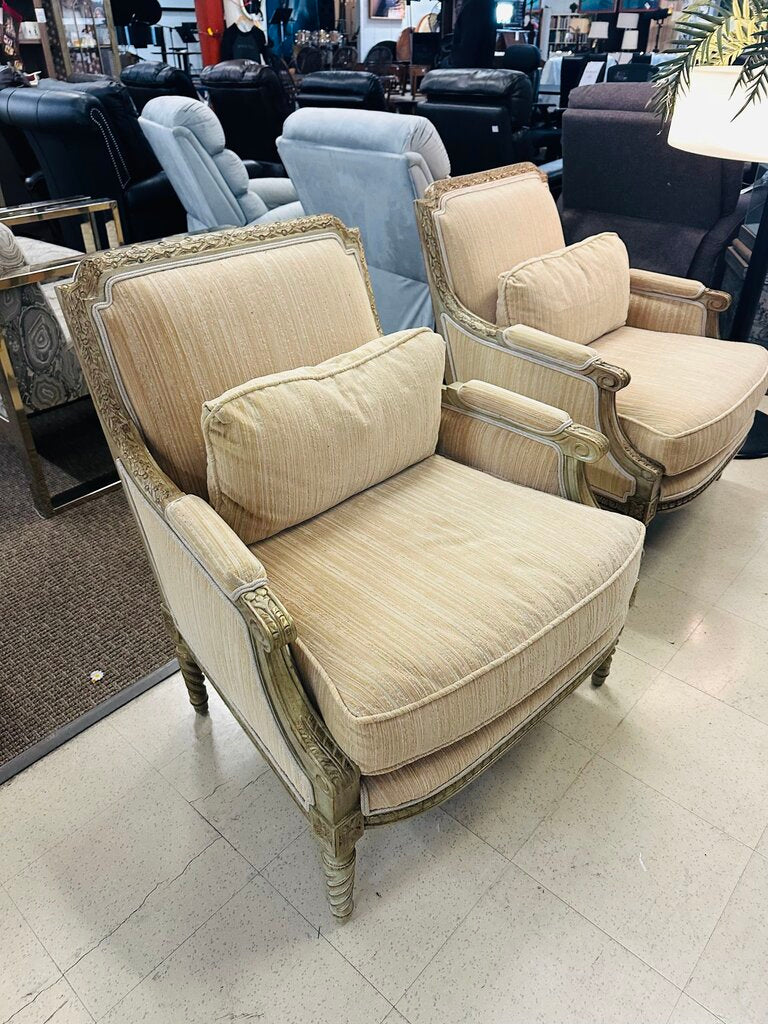 French Square Back Armchairs Pair