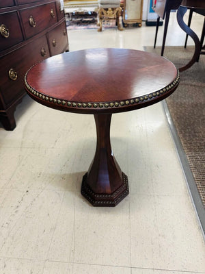 Round Mahogany Studded Side table 18x23