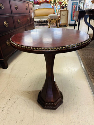 Round Mahogany Studded Side table 18x23