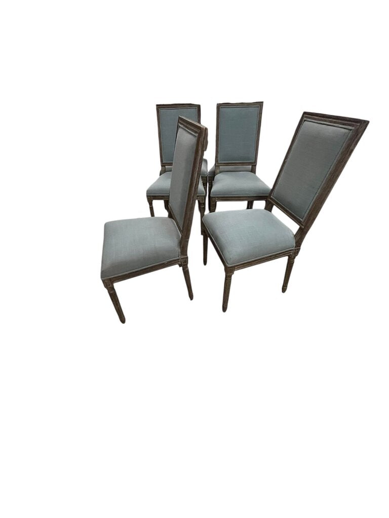Light Blue Linen Square Back Dining Chairs Set of 4