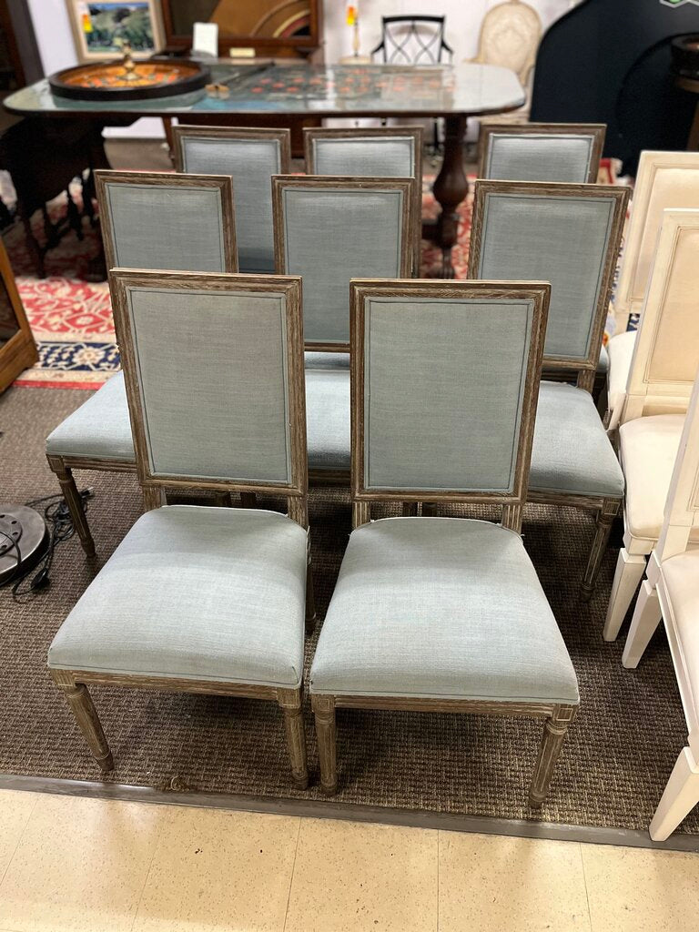 Light Blue Linen Square Back Dining Chairs Set of 4