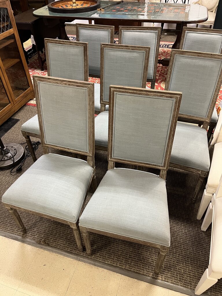 Light Blue Linen Square Back Dining Chairs Set of 4
