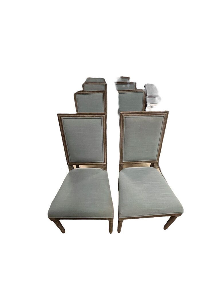 Light Blue Linen Square Back Dining Chairs Set of 4
