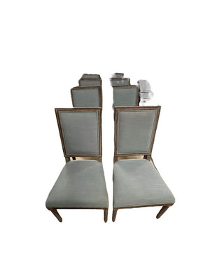 Light Blue Linen Square Back Dining Chairs Set of 4