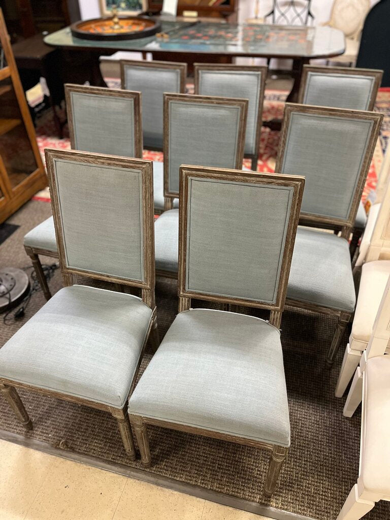 Light Blue Linen Square Back Dining Chairs Set of 4