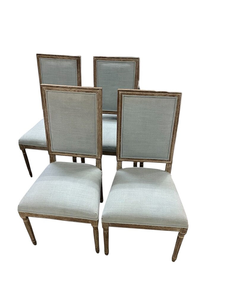 Light Blue Linen Square Back Dining Chairs Set of 4