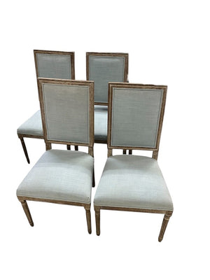 Light Blue Linen Square Back Dining Chairs Set of 4